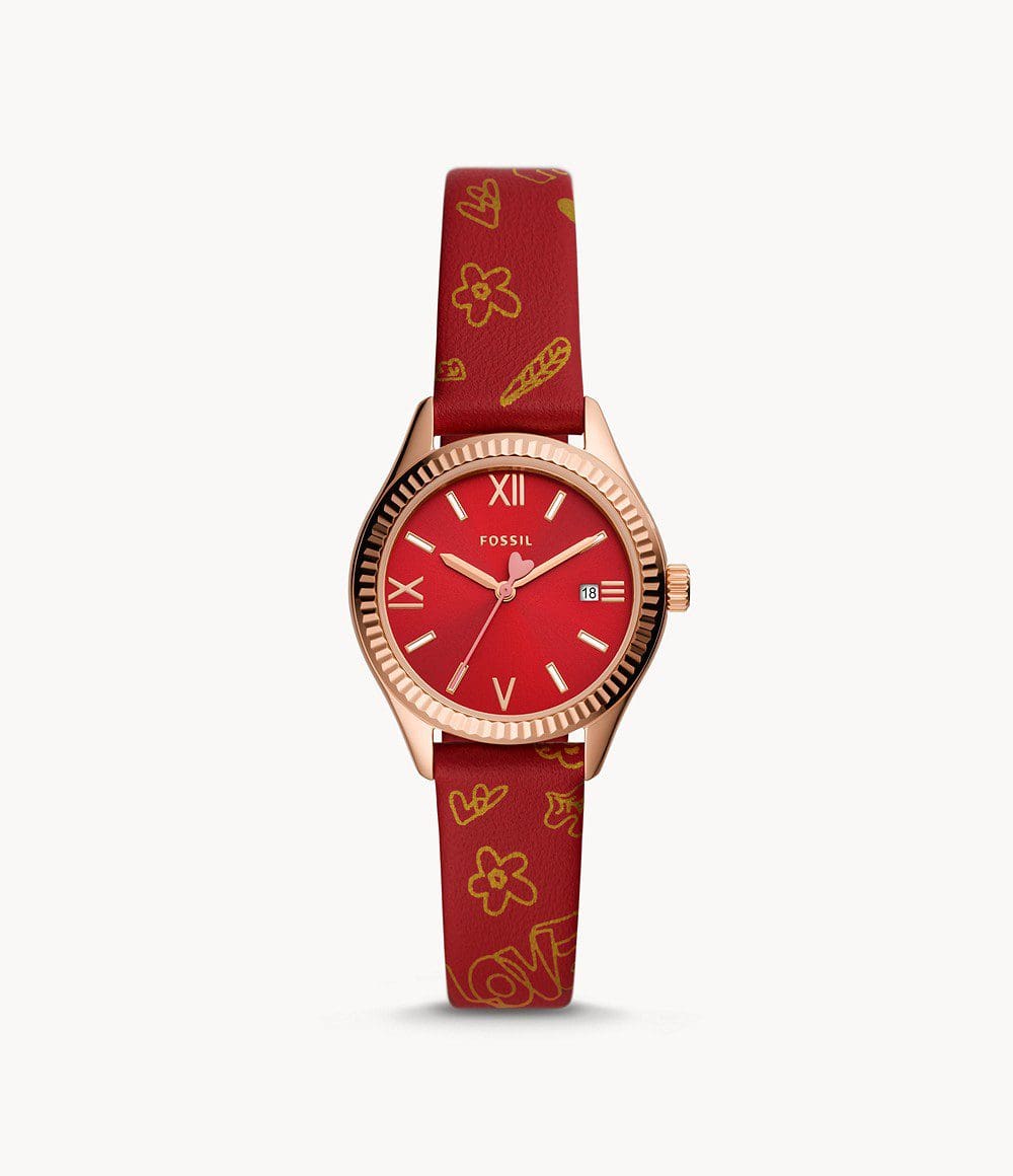 (MY Readystock) FOSSIL Rye Three-Hand Date Red Leather Watch – uMoMasShop