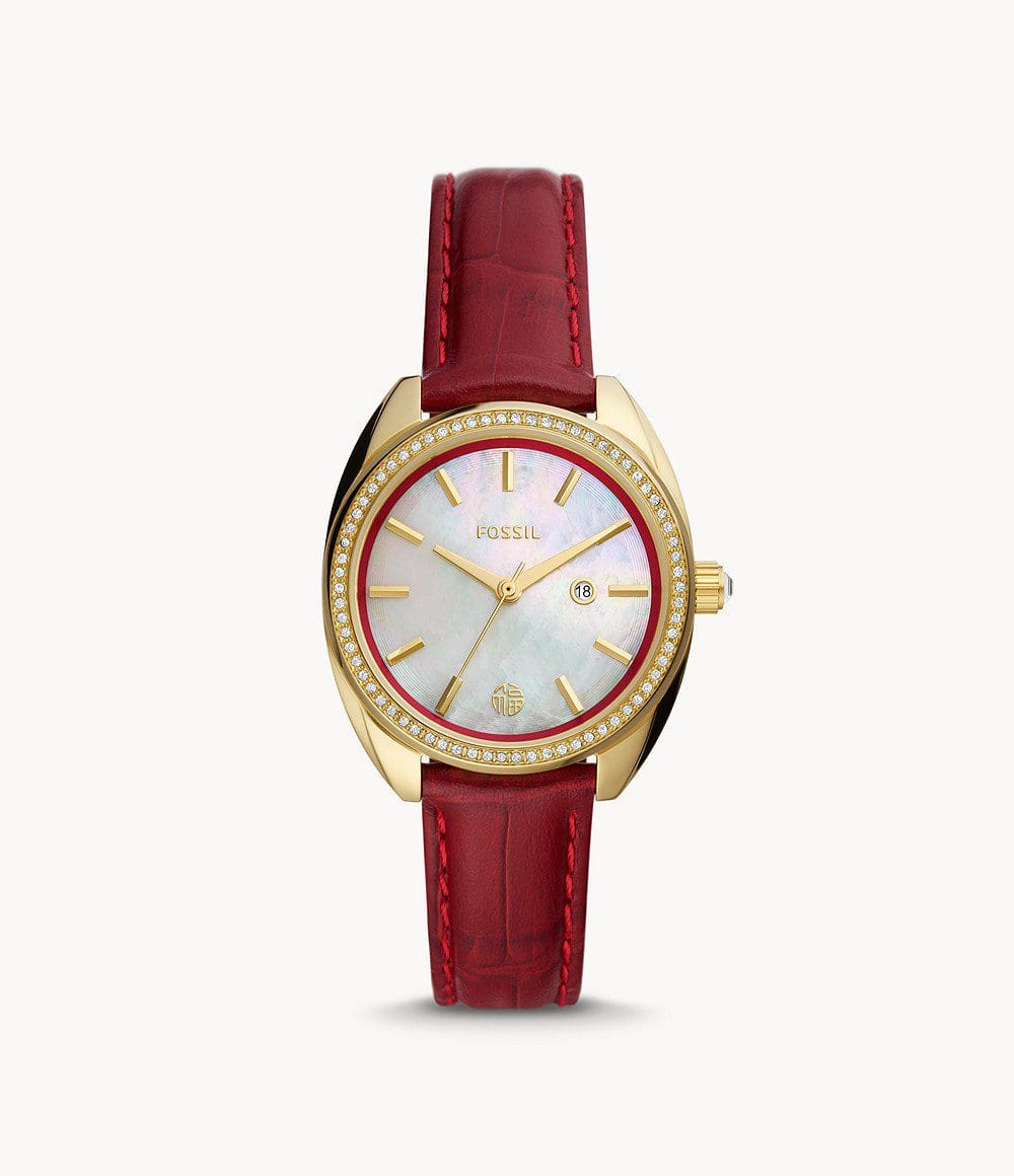 uMoMasShop (US Readystock) FOSSIL Vale Three-Hand Date Red Leather Watch