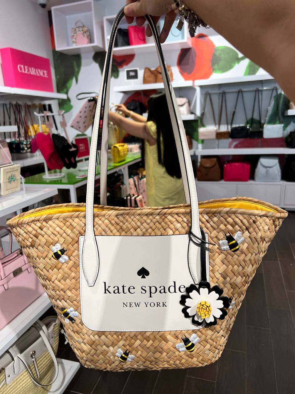 Kate spade purse honey bee straw tote shoulder bag 