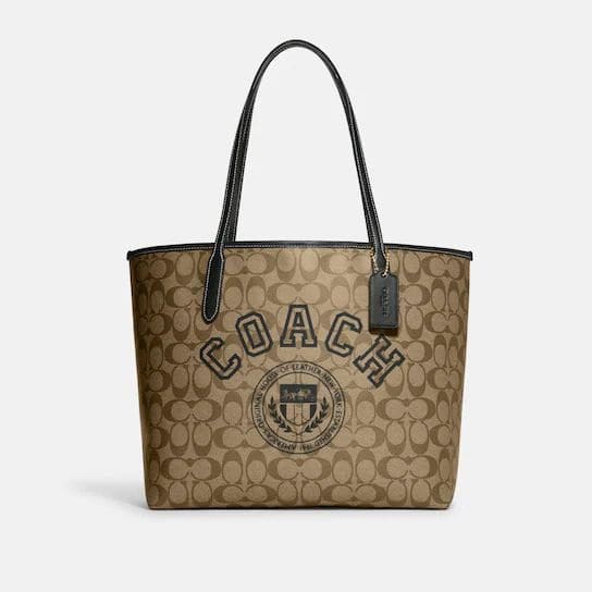 (PRE Order) COACH City Tote In Signature Canvas With Varsity Motif ...