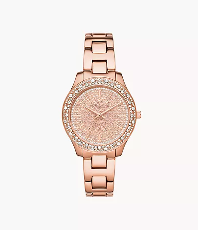 US Readystock) MICHAEL KORS Liliane Three-Hand Rose Gold-Tone