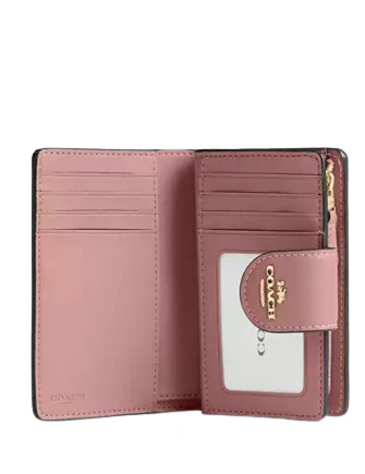 Coach Medium Corner Zip Wallet In Signature Canvas Tan Pink Petal 03 Large