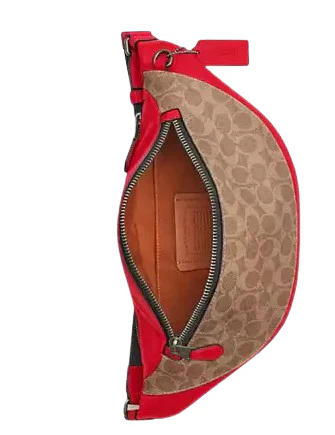 Coach Warren Belt Bag In Signature Canvas Tan Bold Red 04 Large