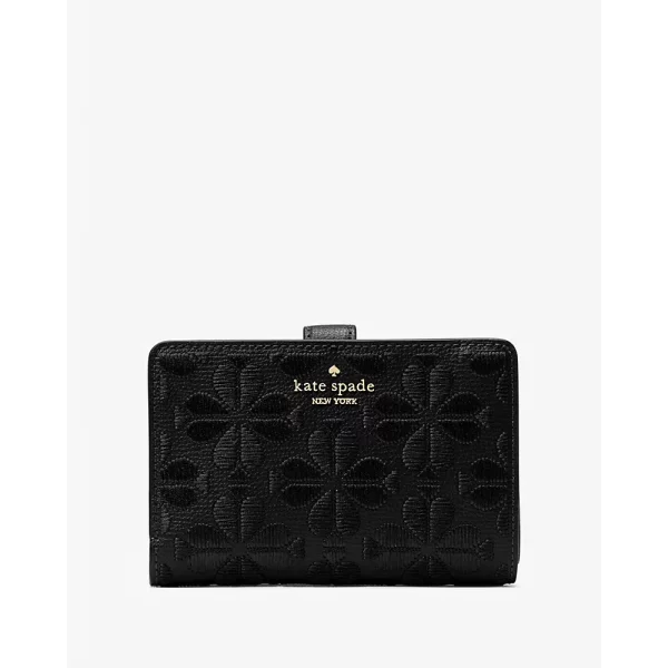 Katespadespadeflowerembroideredmediumbifoldwalletinblack Kl899 1large